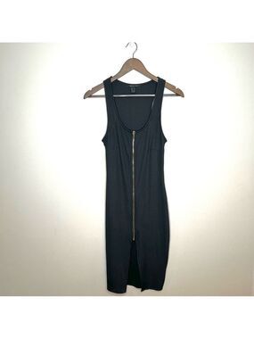 Ribbed Bodycon Dress Black with Gold Zipper Small